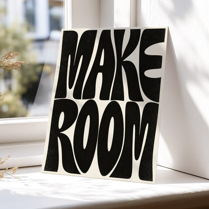 Make Room, black, beige minimalist wall art displayed in a styled interior, gallery view 4