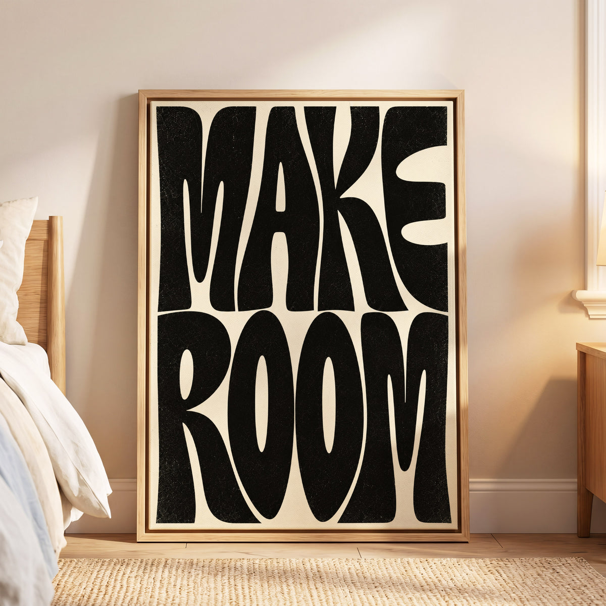 Make Room, black, beige minimalist wall art displayed in a styled interior, gallery view 5