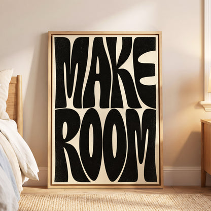 Make Room, black, beige minimalist wall art displayed in a styled interior, gallery view 5