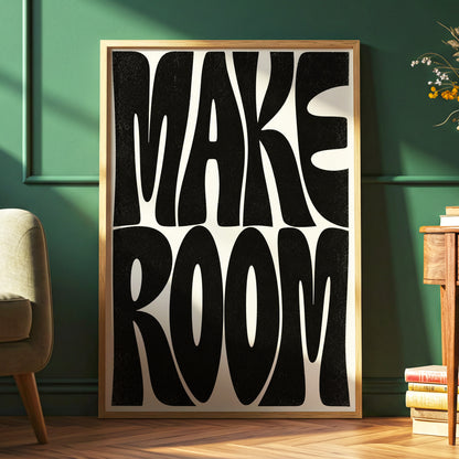 Make Room, black, beige minimalist wall art displayed in a styled interior, gallery view 6