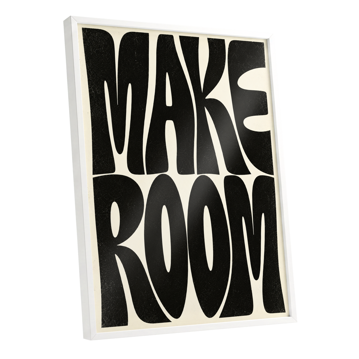 Make Room, black, beige minimalist wall art shown as a white framed poster wall art print