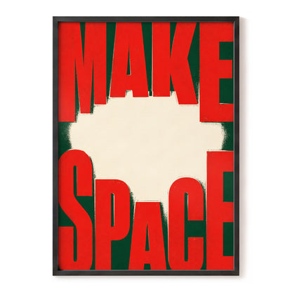 Make Space, Make Impact, red, green, beige minimalist wall art, front artwork view