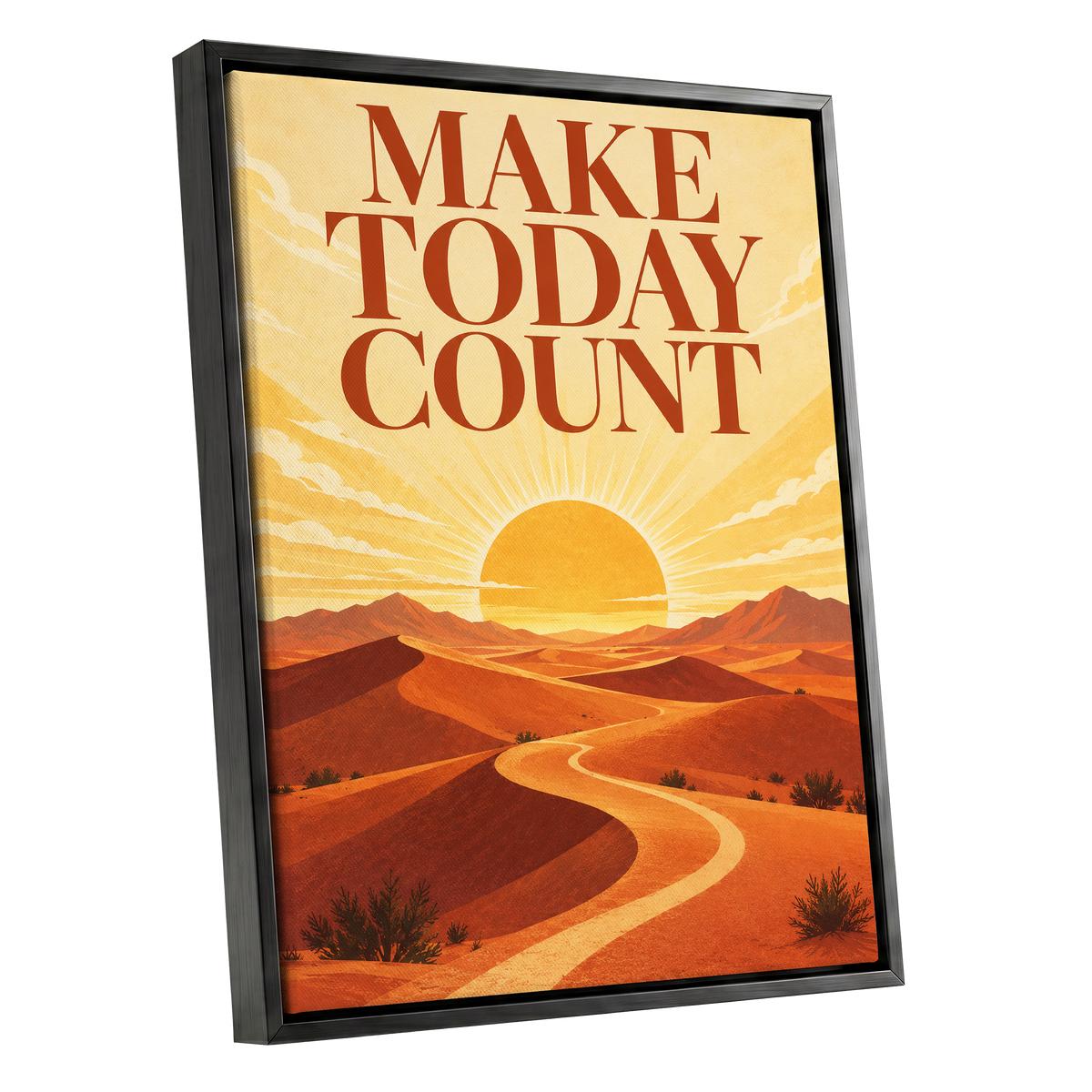Make Today Golden, orange, yellow, red nature wall art shown as a black framed canvas wall art