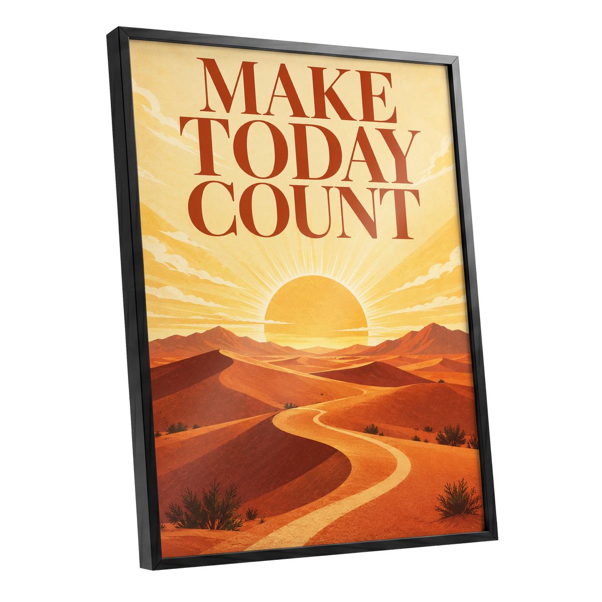 Make Today Golden, orange, yellow, red nature wall art shown as a black framed poster wall art print