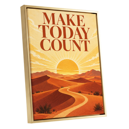 Make Today Golden, orange, yellow, red nature wall art shown as a gold framed canvas wall art