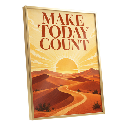 Make Today Golden, orange, yellow, red nature wall art shown as a gold framed poster wall art print
