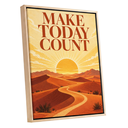 Make Today Golden, orange, yellow, red nature wall art shown as a oak framed canvas wall art