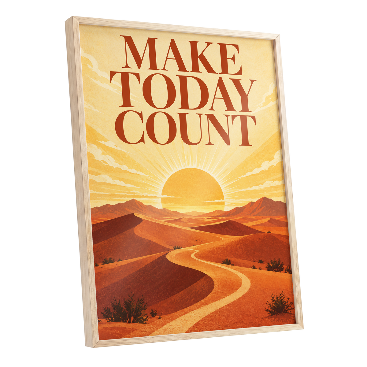 Make Today Golden, orange, yellow, red nature wall art shown as a oak framed poster wall art print