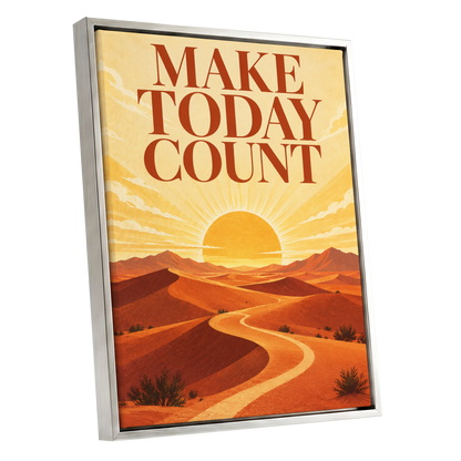 Make Today Golden, orange, yellow, red nature wall art shown as a silver framed canvas wall art