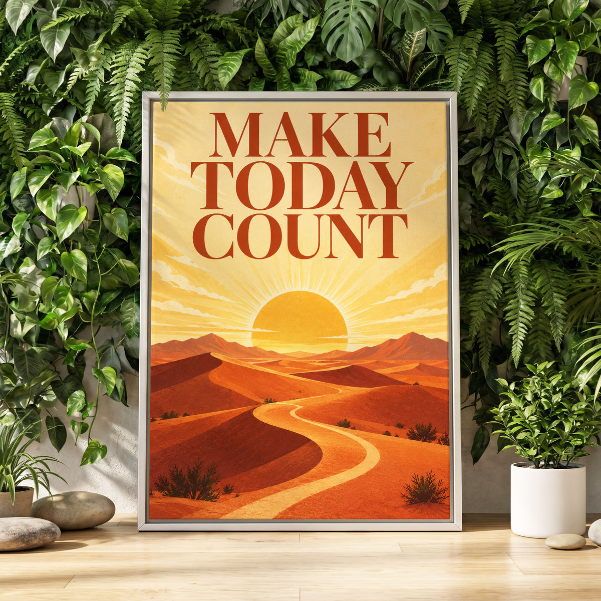 Make Today Golden, orange, yellow, red nature wall art displayed in a styled interior, gallery view 1