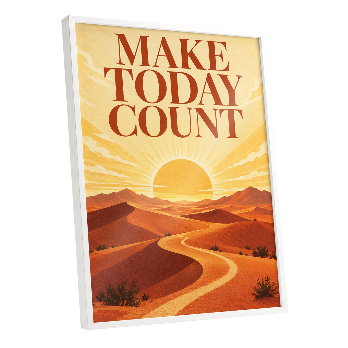 Make Today Golden, orange, yellow, red nature wall art shown as a white framed poster wall art print