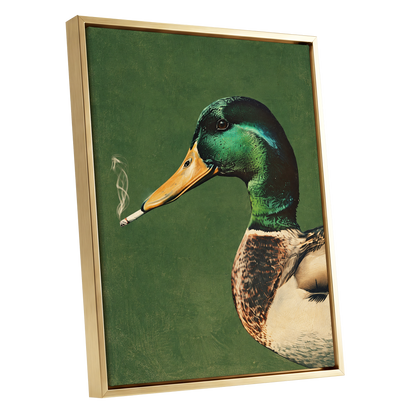 Mallard After Hours, green, black, beige nature wall art shown as a gold framed canvas wall art