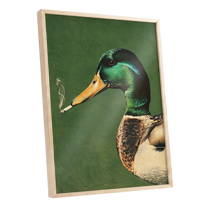Mallard After Hours, green, black, beige nature wall art shown as a oak framed poster wall art print