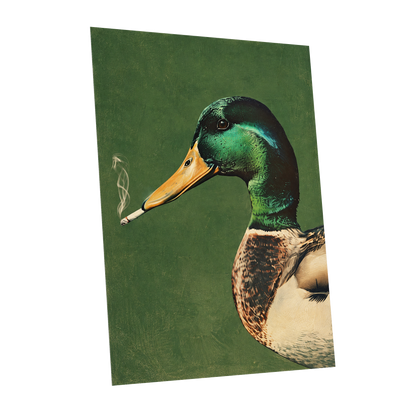Mallard After Hours, green, black, beige nature wall art shown as a unframed poster wall art print