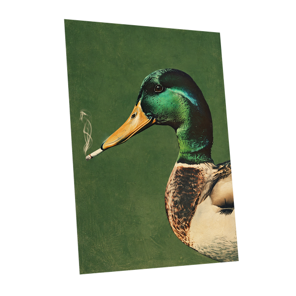 Mallard After Hours, green, black, beige nature wall art shown as a unframed poster wall art print