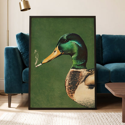 Mallard After Hours, green, black, beige nature wall art displayed in a styled interior, gallery view 2