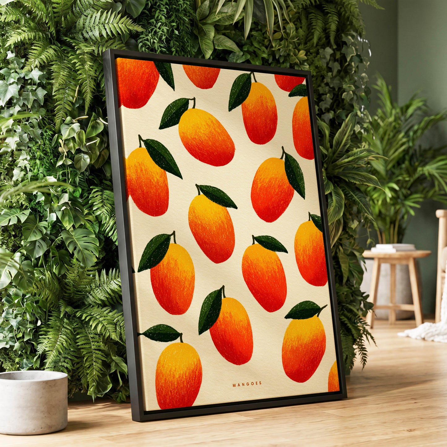 Mango Rhythm, orange, red, yellow nature wall art displayed in a styled interior, gallery view 1