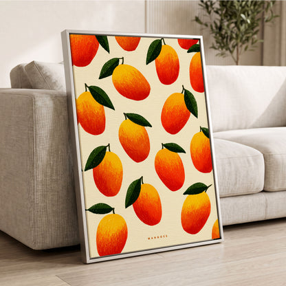 Mango Rhythm, orange, red, yellow nature wall art displayed in a styled interior, gallery view 2