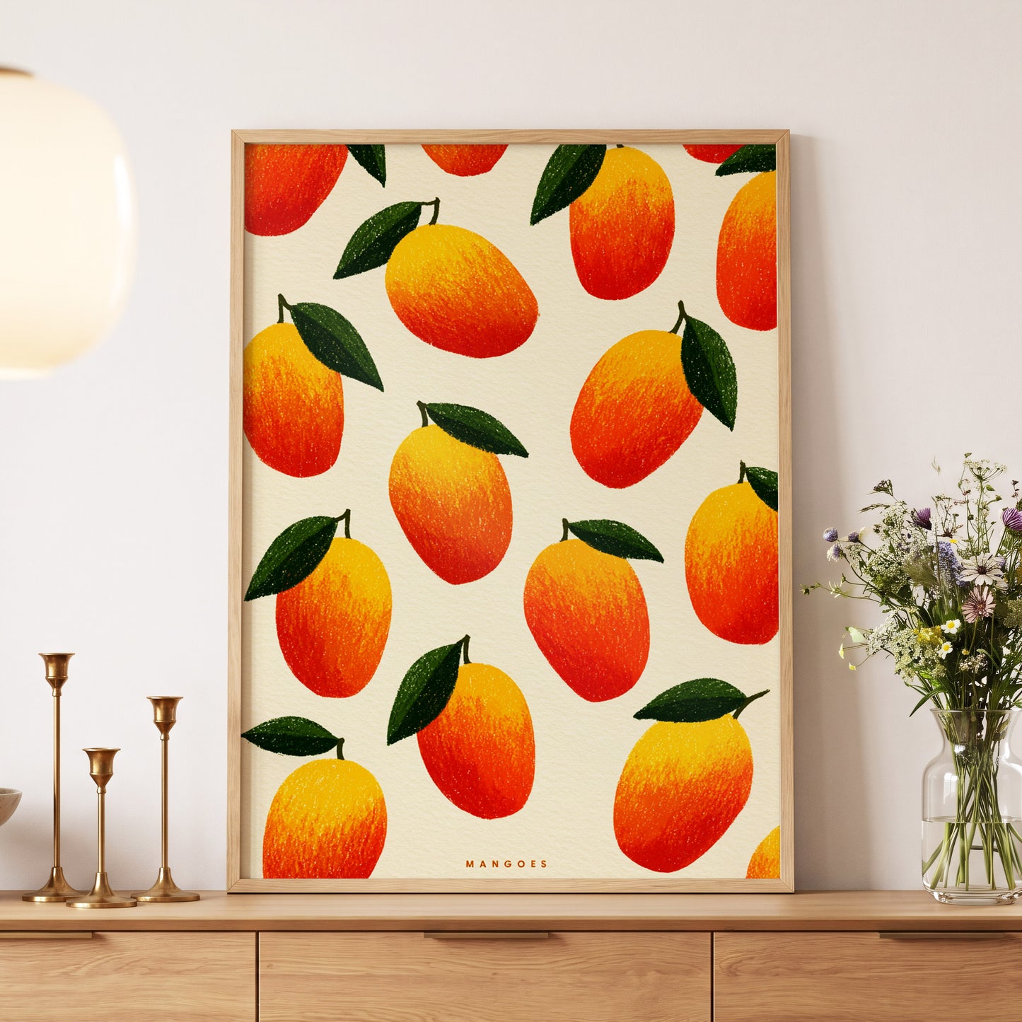 Mango Rhythm, orange, red, yellow nature wall art displayed in a styled interior, gallery view 5
