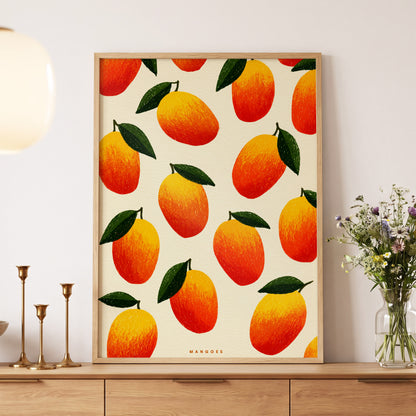 Mango Rhythm, orange, red, yellow nature wall art displayed in a styled interior, gallery view 5