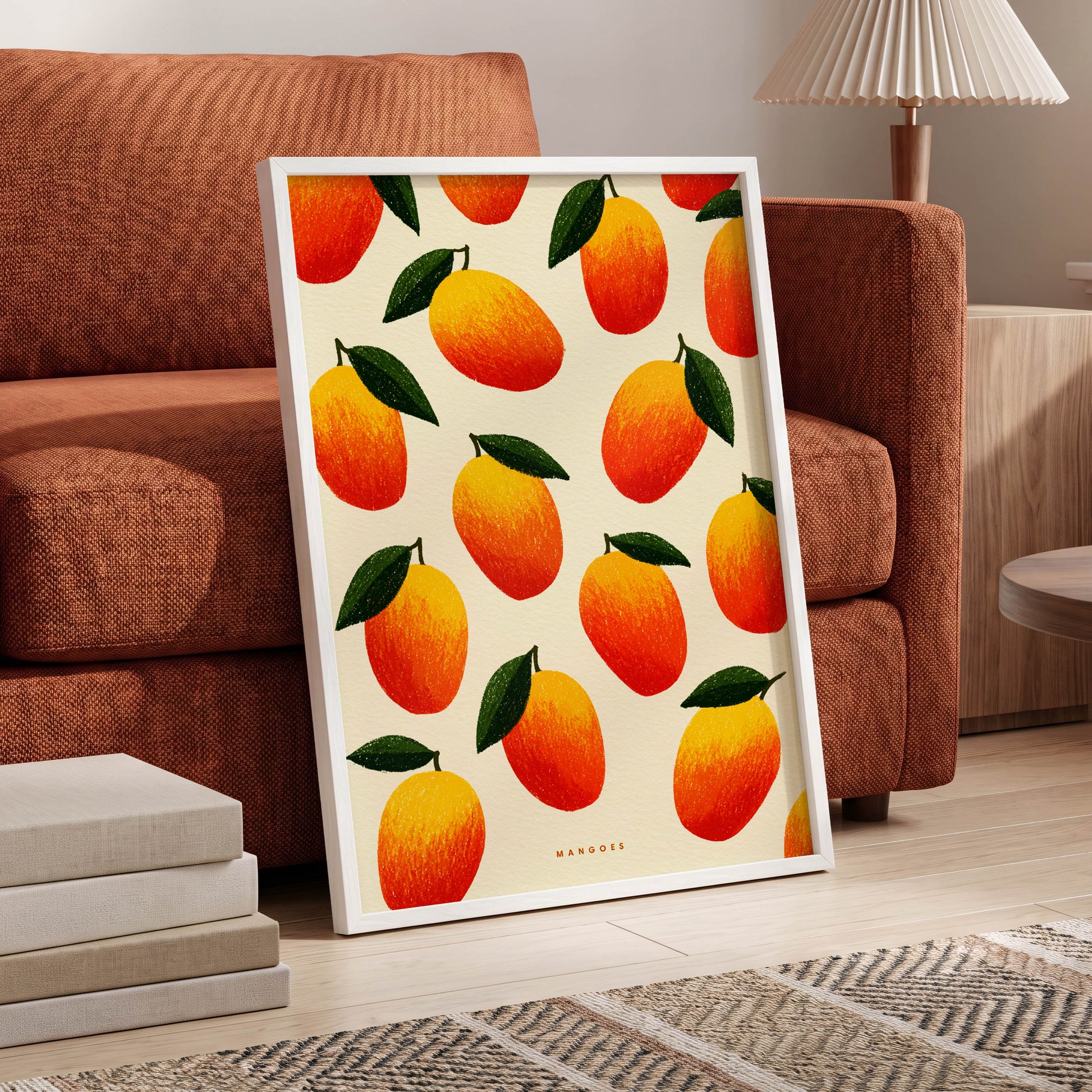 Mango Rhythm, orange, red, yellow nature wall art displayed in a styled interior, gallery view 6