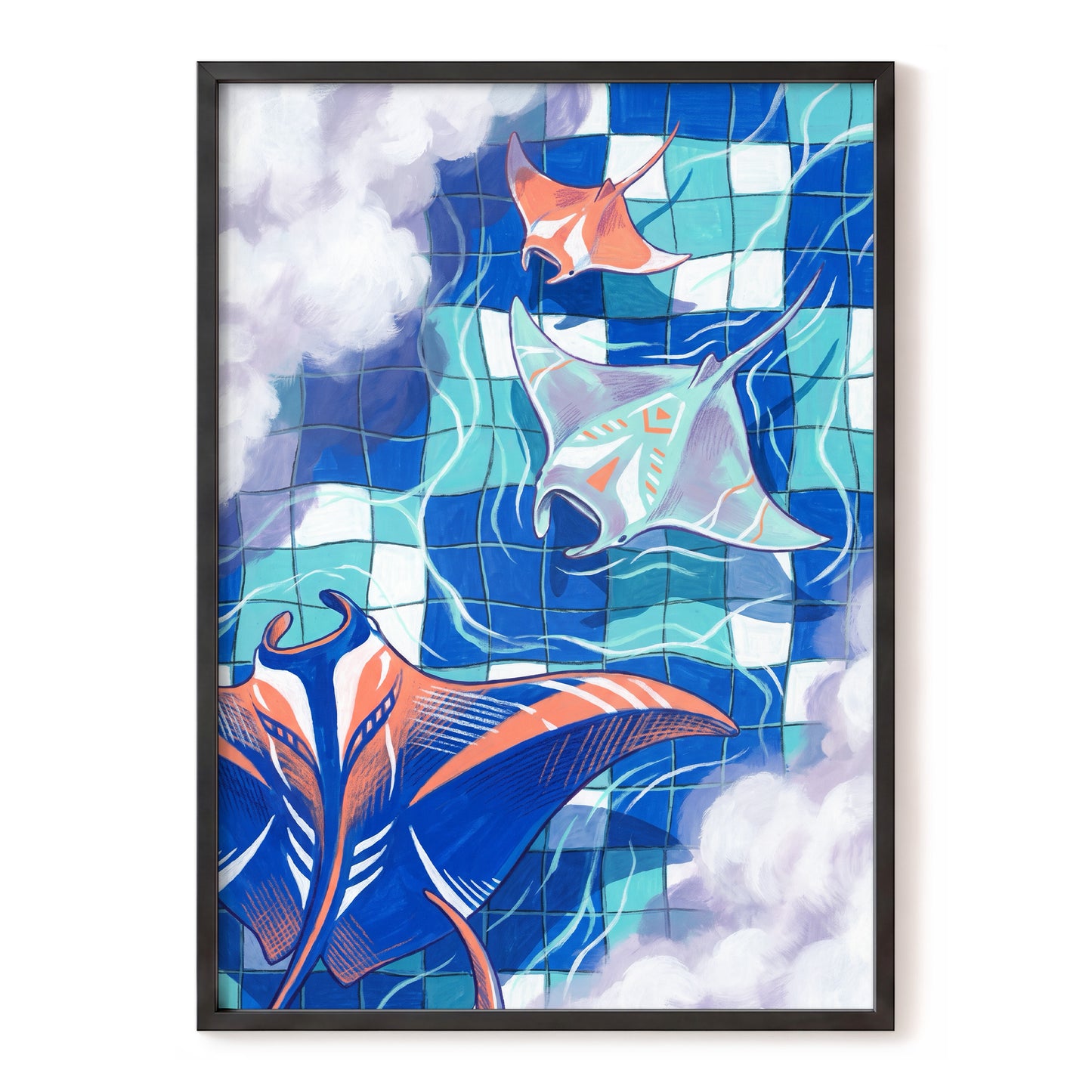 Manta Mosaic, blue, green, orange nature wall art, front artwork view
