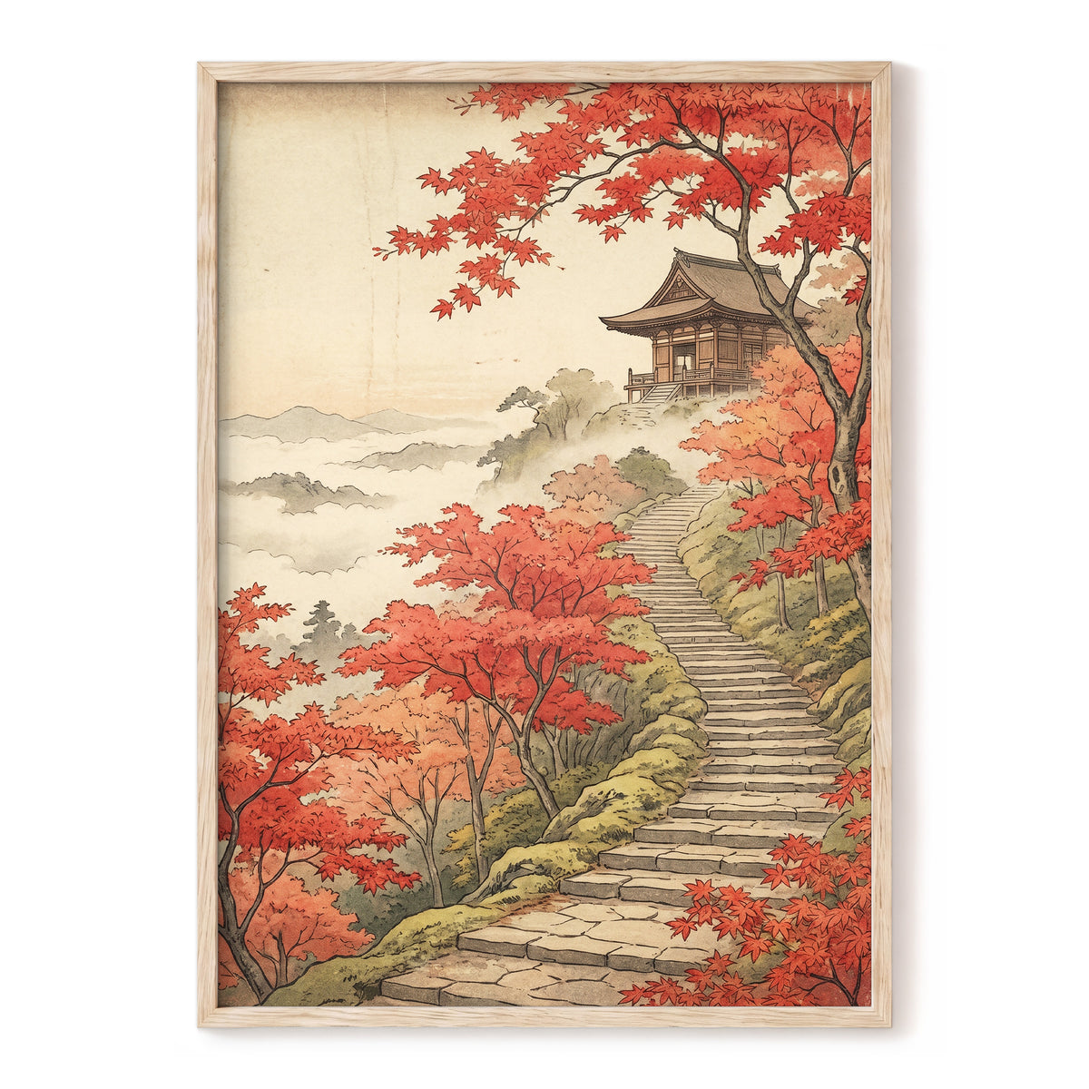 Maple Stairway, red, orange, beige nature wall art, front artwork view
