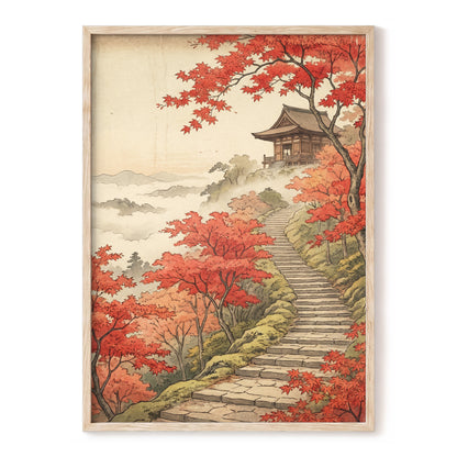 Maple Stairway, red, orange, beige nature wall art, front artwork view