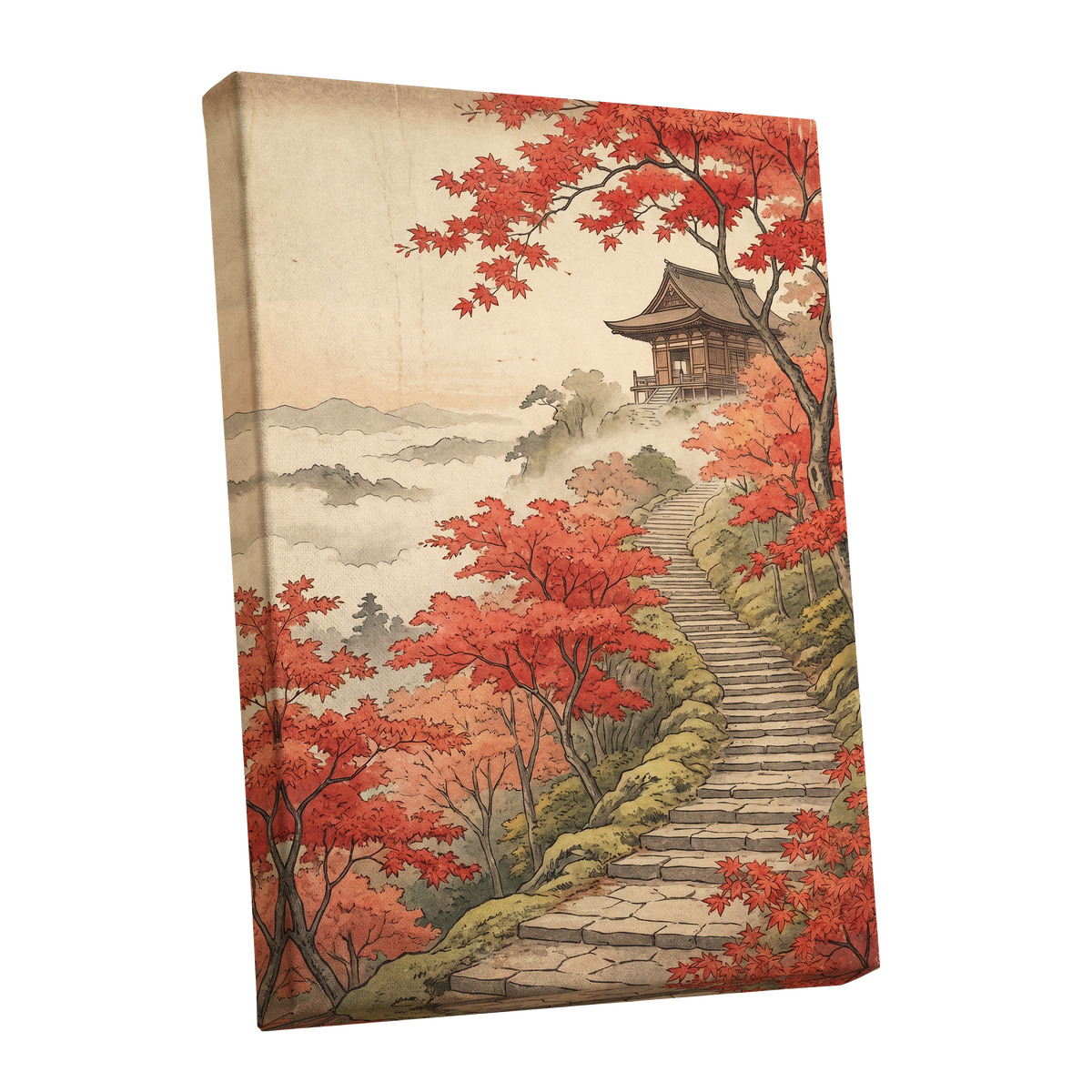 Maple Stairway, red, orange, beige nature wall art shown as a stretched canvas wall art