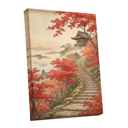 Maple Stairway, red, orange, beige nature wall art shown as a stretched canvas wall art
