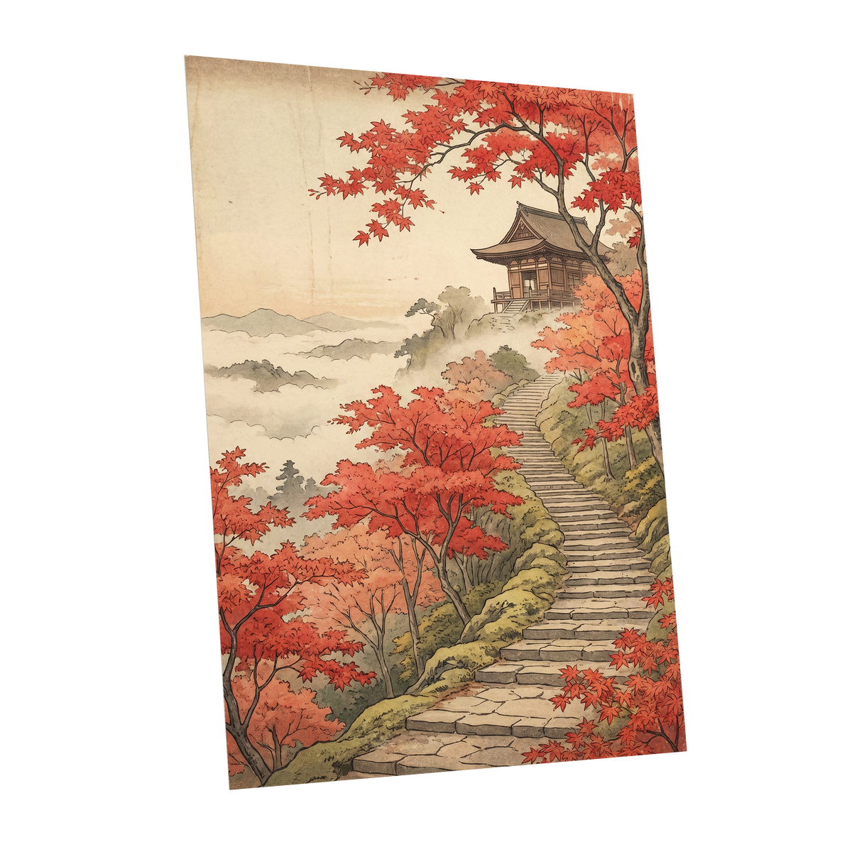 Maple Stairway, red, orange, beige nature wall art shown as a unframed poster wall art print