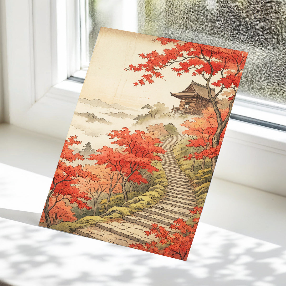 Maple Stairway, red, orange, beige nature wall art displayed in a styled interior, gallery view 5