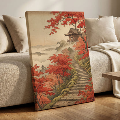 Maple Stairway, red, orange, beige nature wall art displayed in a styled interior, gallery view 7