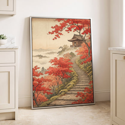 Maple Stairway, red, orange, beige nature wall art displayed in a styled interior, gallery view 8