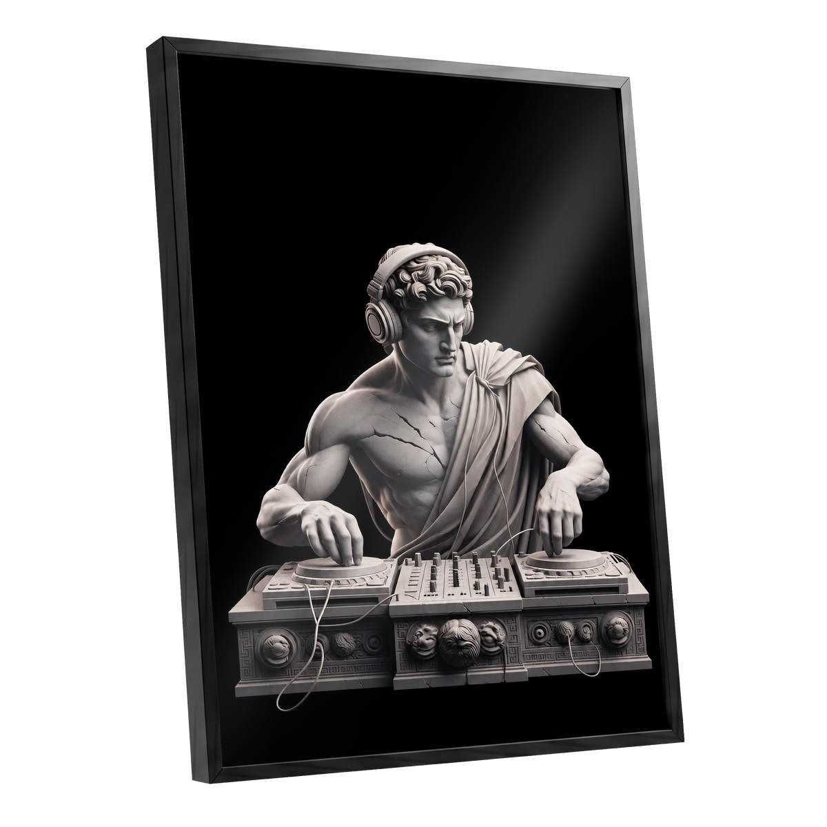 Marble Mixmaster, black, gray, white minimalist wall art shown as a black framed poster wall art print