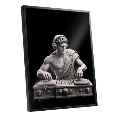 Marble Mixmaster, black, gray, white minimalist wall art shown as a black framed poster wall art print