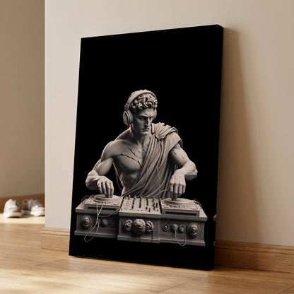 Marble Mixmaster, black, gray, white minimalist wall art on canvas displayed in a styled interior, gallery view 1