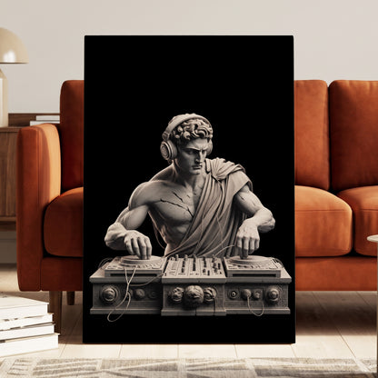 Marble Mixmaster, black, gray, white minimalist wall art on canvas displayed in a styled interior, gallery view 2