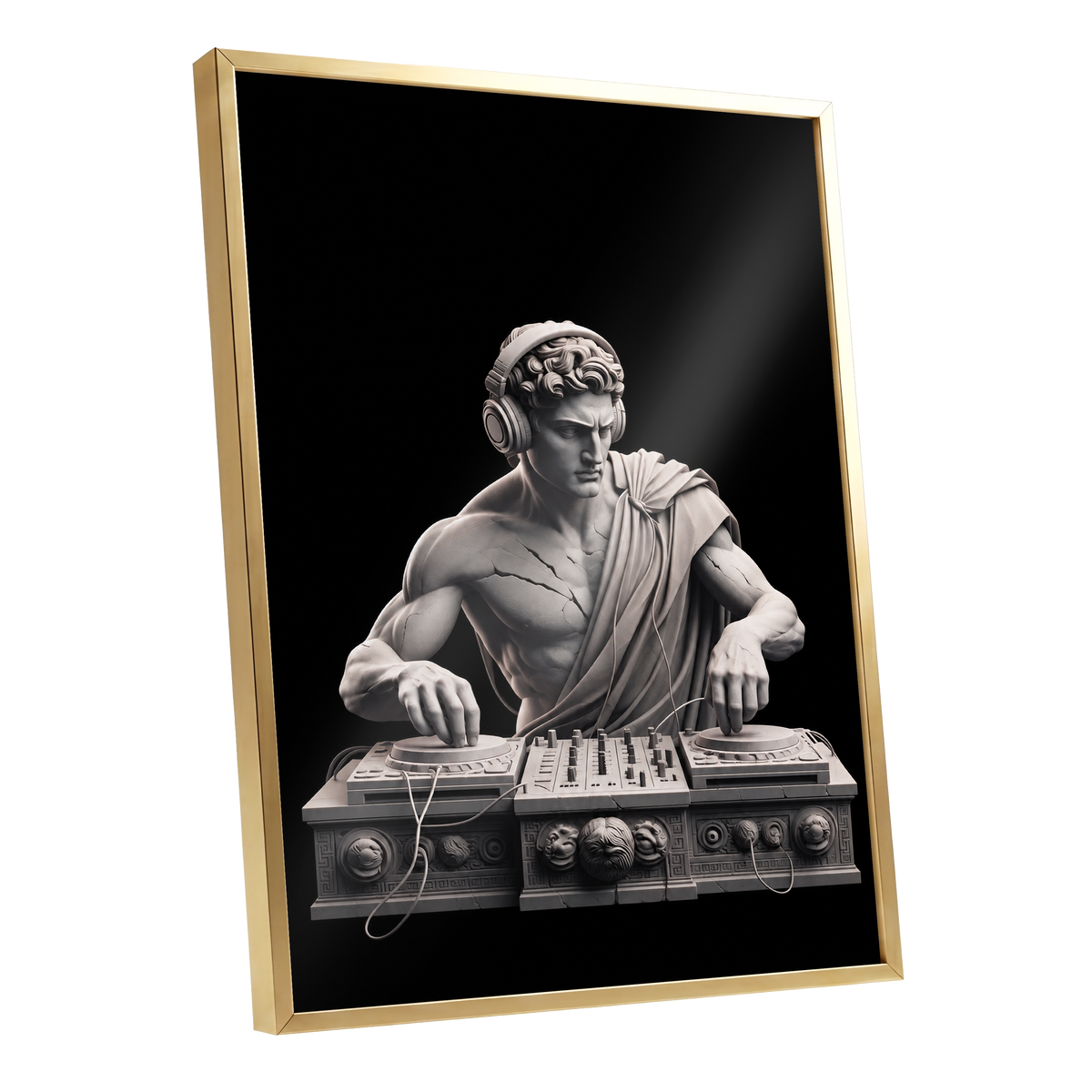 Marble Mixmaster, black, gray, white minimalist wall art shown as a gold framed poster wall art print