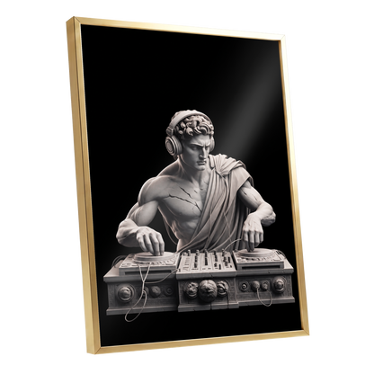 Marble Mixmaster, black, gray, white minimalist wall art shown as a gold framed poster wall art print