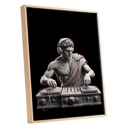 Marble Mixmaster, black, gray, white minimalist wall art shown as a oak framed canvas wall art