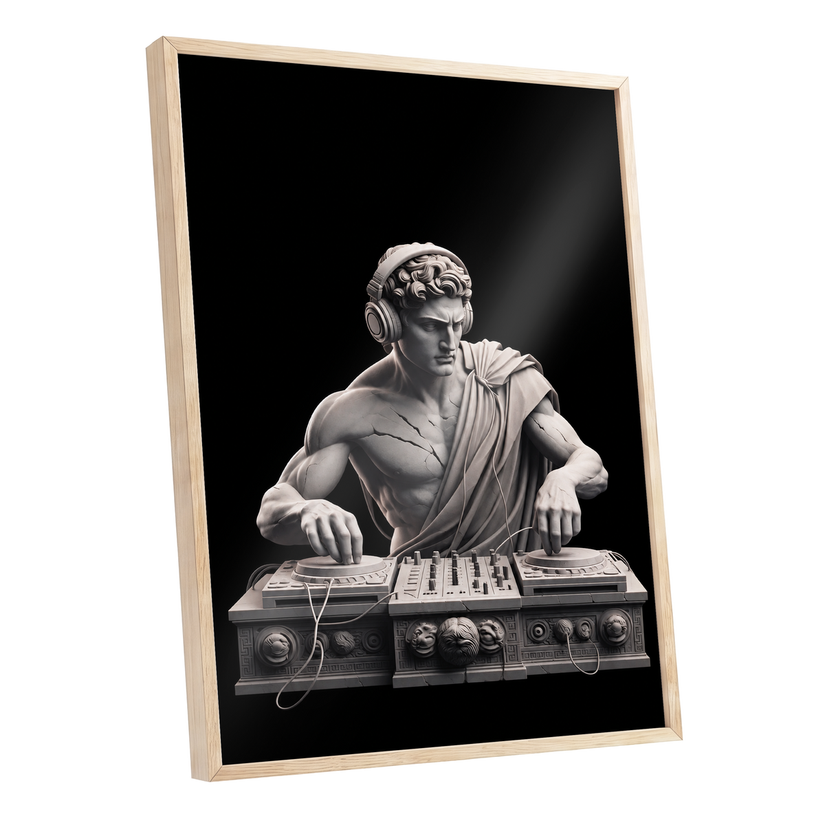 Marble Mixmaster, black, gray, white minimalist wall art shown as a oak framed poster wall art print