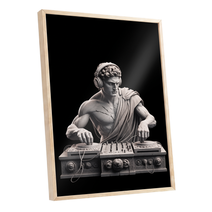Marble Mixmaster, black, gray, white minimalist wall art shown as a oak framed poster wall art print