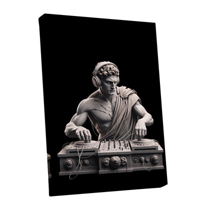 Marble Mixmaster, black, gray, white minimalist wall art shown as a stretched canvas wall art