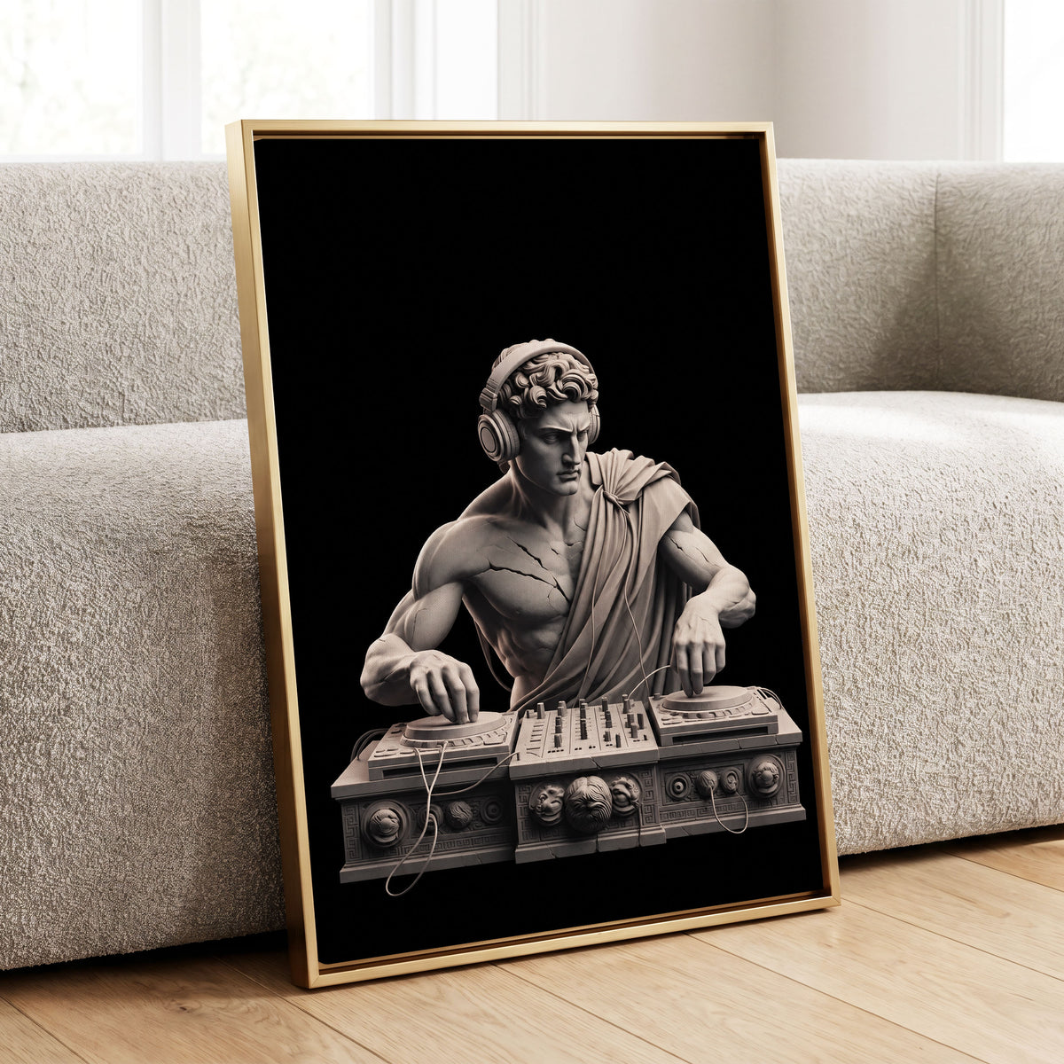 Marble Mixmaster, black, gray, white minimalist wall art displayed in a styled interior, gallery view 1