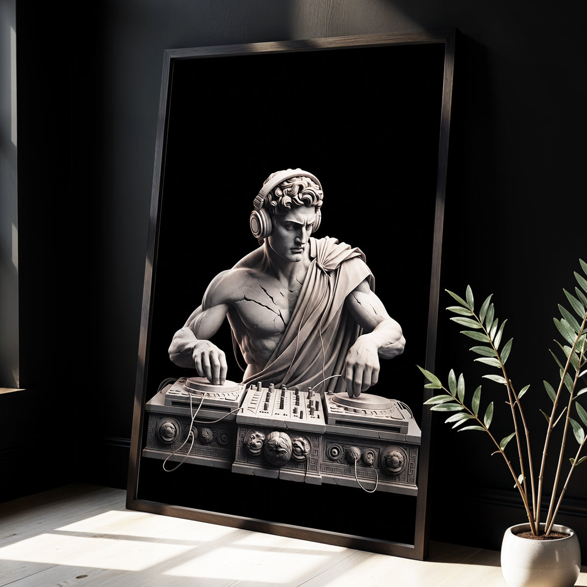 Marble Mixmaster, black, gray, white minimalist wall art displayed in a styled interior, gallery view 3
