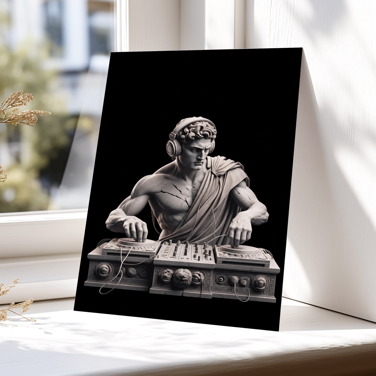 Marble Mixmaster, black, gray, white minimalist wall art displayed in a styled interior, gallery view 5