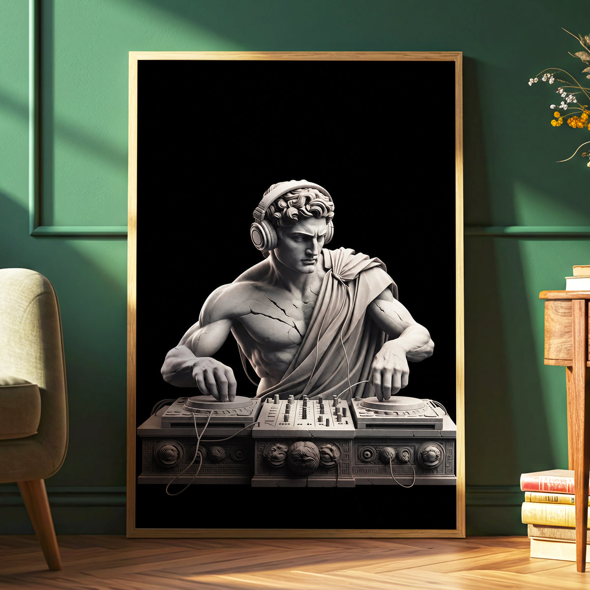 Marble Mixmaster, black, gray, white minimalist wall art displayed in a styled interior, gallery view 6