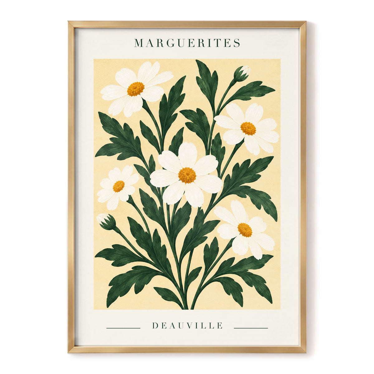 Marguerite Garden, green, beige, white floral wall art, front artwork view