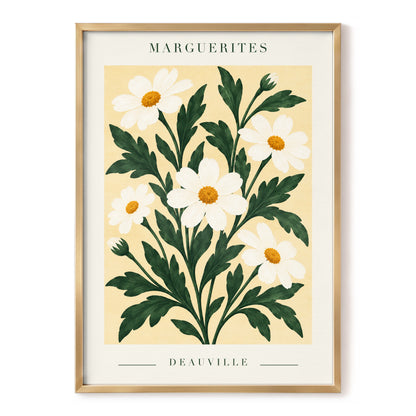 Marguerite Garden, green, beige, white floral wall art, front artwork view